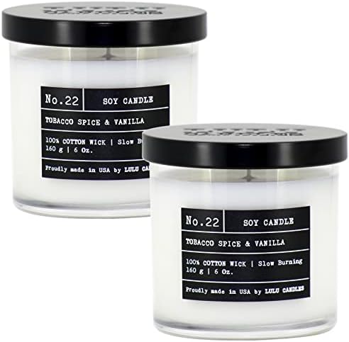 Lulu Candles | Tobacco, Spice & Vanilla | Luxury Scented Soy Jar Candle | Hand Poured in The USA | Highly Scented & Long Lasting- 6 Oz. 2 Pack