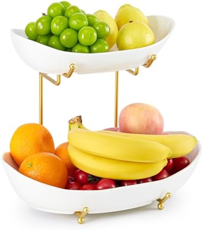 2 Tier Fruit Bowl, Ceramic Fruit Basket for Kitchen Counter 2
