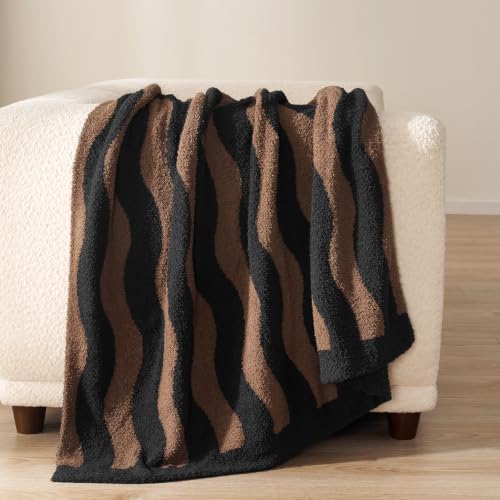 Snuggle Sac Wave Stripe Throw Blanket for Couch, Fuzzy Microfiber Blankets, Throws for Girls Daughter Gifts for Kid, Wave Chocolate Brown, 60x80 inches
