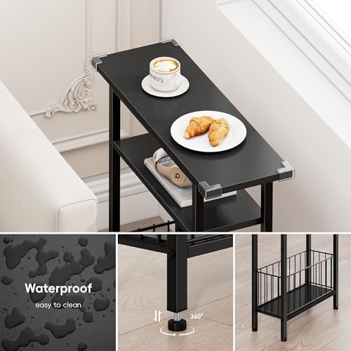 Vagusicc Narrow Side Table, 3-Tier Skinny End Table for Couch, Small side Tables for Small Spaces, Bed Side Table with Storage, 25.2" Tall Slim Nightstand Bedside table for Living Room, Bedroom, Black