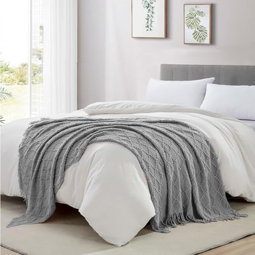 BOURINA Light Grey Throw Blanket 50 x70 Inch Jacquard Throw Knitted Blanket