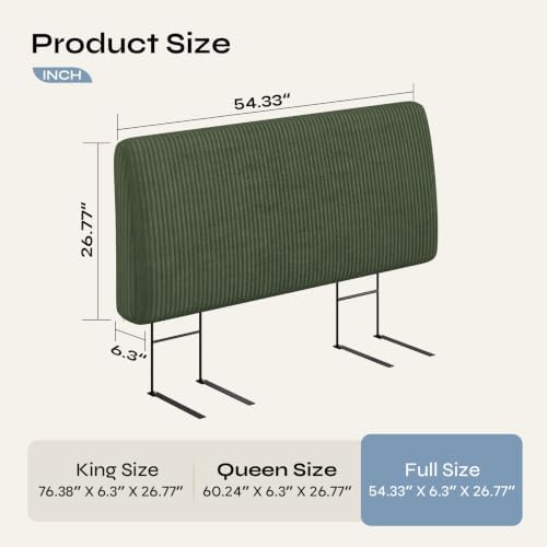 Pinmoco 4.7" Upholstered Headboard for Full Size Bed, Height Adjustable and Ergonomic Headboard, Easy Assemble, Sturdy and Durable,Olive Green