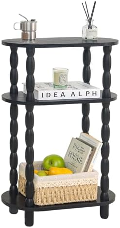 MaxSmeo Small Black Side Table, 3-Tier Narrow End Table with Storage