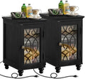 Joaxswe Narrow Side Table Set 2 with Charger, Glass Door Storage