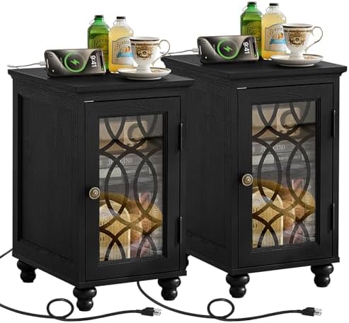 Joaxswe Narrow Side Table Set 2 with Charger, Glass Door Storage
