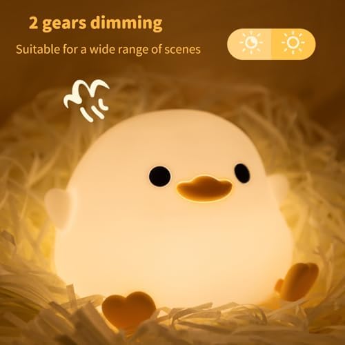 Cute Dodo Duck Night Light, LED Squishy Night Lamp, 2 Gears Dimmable Nursery Nightlight for Kids, Rechargeable Touch Lamp, Dorm Decor, Kids Funny Gifts (Dodo Duck)