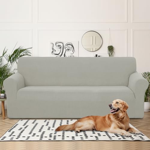 U-NICE HOME 4 Seater Stretch Couch Cover for 3 Cushion Sofa, Taupe