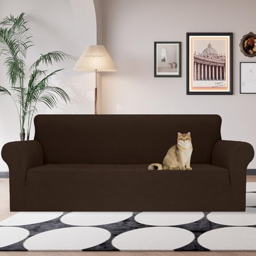 JIVINER Stretch Oversized Sofa Covers 1 Piece 4 Seater Couch Covers Jacquard Universal Sofa Slipcovers for Extra Large Funiture Protector for Kids, Pets (X Large, Coffee Rhomb)