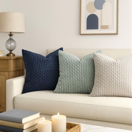 MIULEE Decorative Throw Pillow Covers 20x20 Greyish Green Textured Corduroy