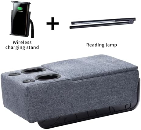Removable Sofa Armrest, Dual Cup Holders Large Size Multifunctional Couch Caddy Storage Arm Rest with Power Wireless Charging Stand & LED Reading Light for Sofa Middle Seat Adjustable