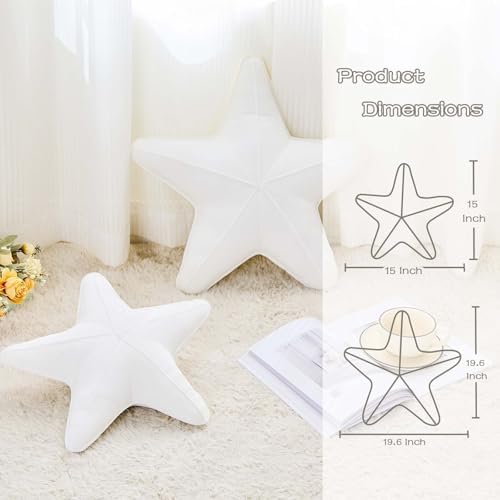 Uvvyui Starfish Pillow Cute Star Decorative Throw Pillows with Soft Velvet Sea Pillow Aesthetic Home Decor Ocean Beach Cushion（White, 15 Inch）