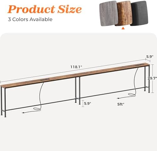 SUPERJARE 118.1 Inch Sofa Table with 2 Power Outlets and USB-C Port