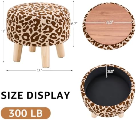 Wimarsbon Round Storage Ottoman,Footstool with Padded Seat and Wood Legs