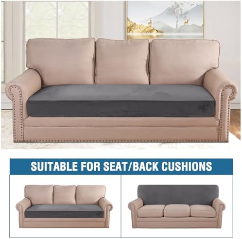 H.VERSAILTEX Velvet Stretch Individual Couch Cushion Cover Plush Cushion Slipcover for Loveseat Sofa Cushion Furniture Protector Seat Cushion Sofa Cover (1 Piece Sofa Cushion Cover, Grey)