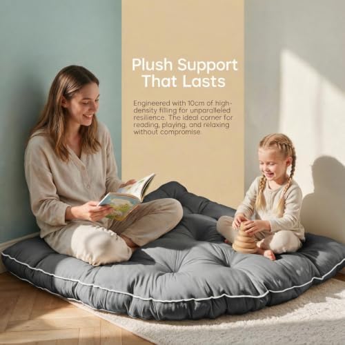 TOPCHANCES Large 4-Inch Thick Floor Cushion for Kids,39" Round Corner Playroom Pillow,Soft Non-Slip Floor Seat for Yoga Reading Meditation&Gaming