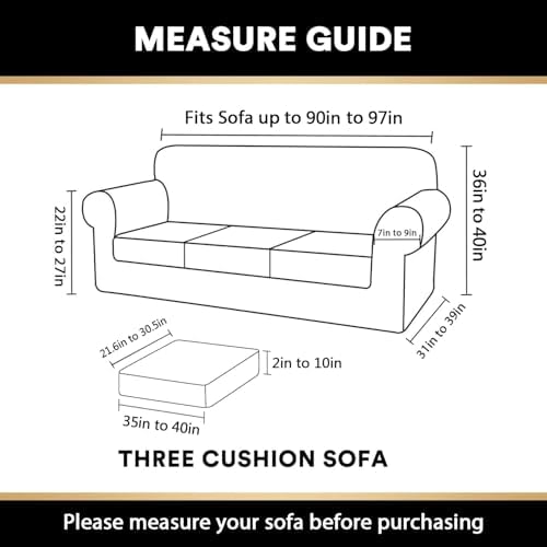 PrinceDeco Velvet Couch Covers for Sofa Soft 4 Pieces Couch Covers for 3 Cushion Couch Sofa Pet Friendly Furniture Protector with Non Slip Elastic Bottom Width Up to 97 Inch (Large Sofas, Sea Grass)