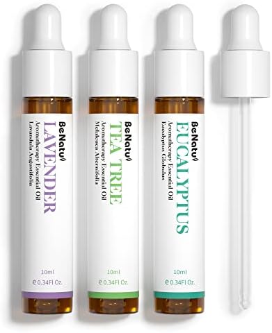 Benatu Essential Oils Set (Tea Tree Lavender Eucalyptus) for Home, Organic Relax Scent Aromatherapy Gift for Women and Men, Natural Fragrance for Skin Care, Body Topical Massage, Diffuser 3 Packs