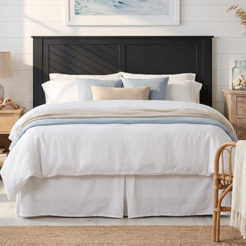 ComfIQ Serene Wood Panel Headboard with Chevron Scoring, Queen, Black