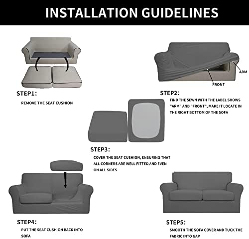 Easy-Going 3 Pieces Stretch Soft Couch Cover for Dogs - Washable Sofa Slipcover for 2 Separate Cushion Couch - Elastic Furniture Protector for Pets, Kids (Loveseat, Gray, Medium)