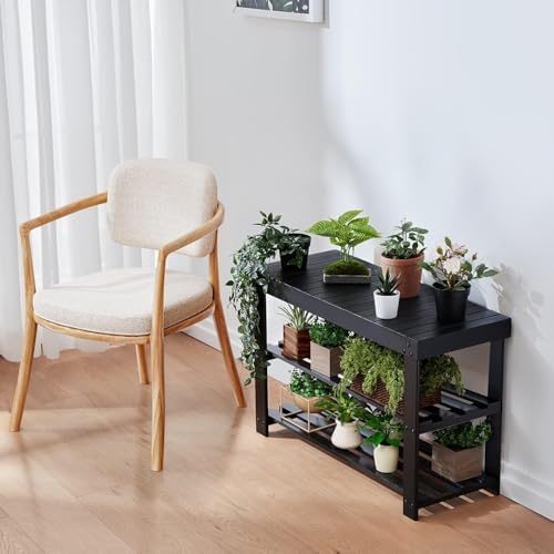 Pipishell 3 Tier Bamboo Shoe Rack Bench for Entryway, Black