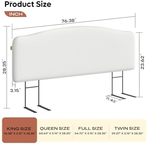 Pinmoco King Upholstered Headboard, Height Adjustable Velvet, Ivory