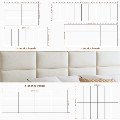 IFNOW Wall Mounted Headboard, Peel and Stick Panels, Lvory White, Queen