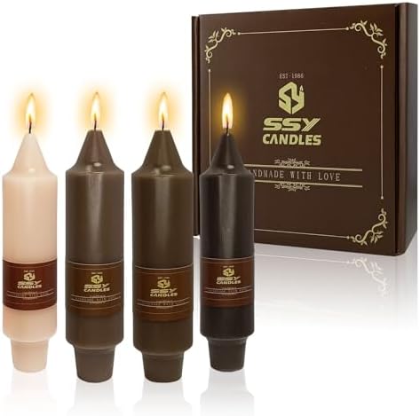 NJAO HOO Brown Short Taper Candle 5 Inch Candlesticks Unscented Dripless Gradient Colored Tapered Candle Set for Home Decor Wedding Party Dinner Candles, 4 Pack