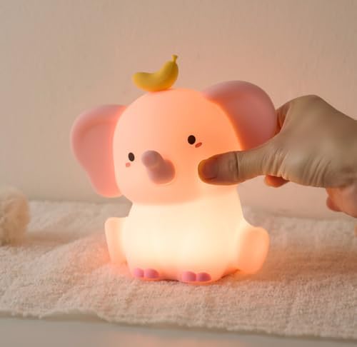 Elephant Night Light for Kids, LED Squishy Animal Night Lamp Rechargeable, Novelty Nursery Lamp Nightlight for Kids, 2 Levels Dimmable Touch Lamp for Bedroom, Home Decor Gifts Stuff for Girls Boys
