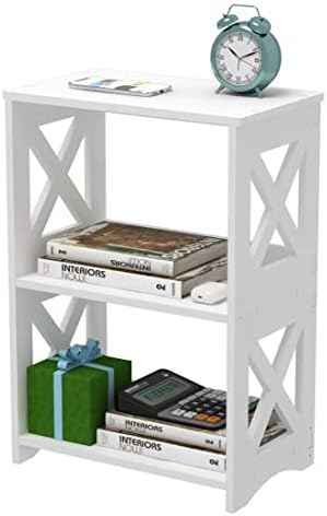 3-Tiers Narrow Side Table, Slim Nightstand Bedside Table, Small Bookshelf