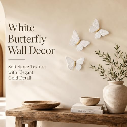 GUSFREUD 3D Butterfly Wall Decor Set – Resin Wall Decor for Living Room, Bedroom, Bathroom, Dining Room, Outdoor and Gallery Walls - Sandstone Gold - Set of 3