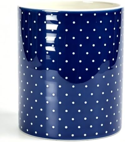Kitchen Utensil Holder,7.2-inch Extra Large Ceramic Polka Dots Pattern Utensil Crock,Cooking Utensil Organizer for Kitchen Counter Decor,Storage Caddy Farmhouse Gift Dark Blue