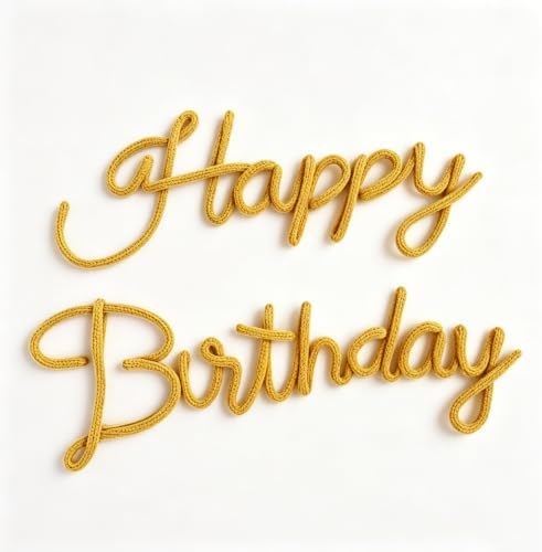 Yellow Happy Birthday Sign Knitted Wire Words Birthday Wall Hanging Decor