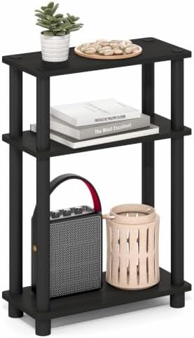 Furinno Turn-N-Tube Narrow Side Table, 3-Tier Rectangular Modern End Table with Storage Shelf, Slim Toolless Assembly Nightstand, Night Stand, Bedside Table, for Living Room, Bedroom, Espresso