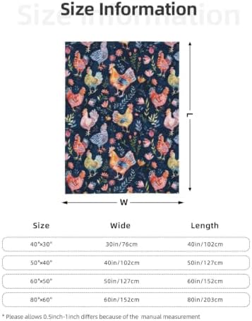 Chicken Rooster Floral Blanket 50"x60", Soft Lightweight Throw Blanket for Kids Teens Adults, All Season Cozy Decorative Blanket for Sofa Bed Couch Travel