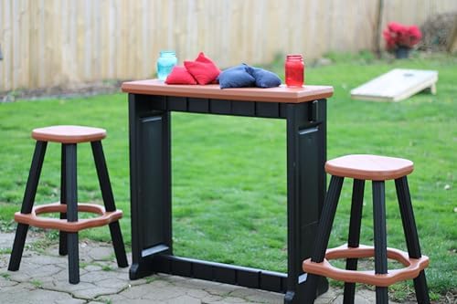 Single Bar Set Includes 2 Barstools Redwood Top & Black Base Ideal for Patio Hot Tub Area Backyard Durable WeatherResistant Design Easy Nohardware Assembly Proudly Made in USA