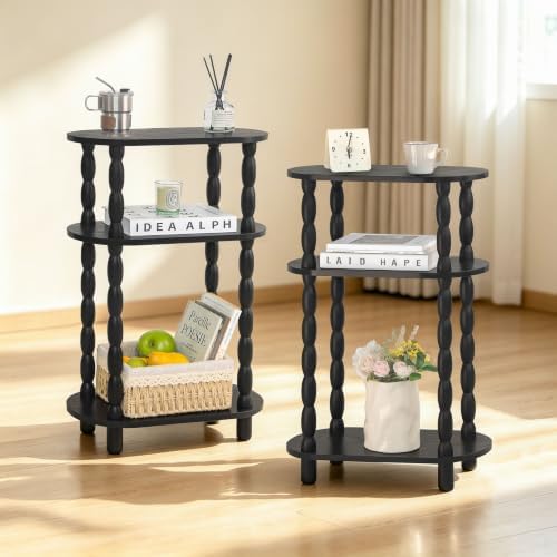 MaxSmeo Small Narrow Side Table, 3-Tier Narrow Black End Table with Storage