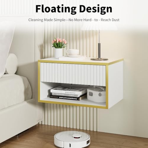 4ever2buy Floating Nightstand Set of 2, White Bedroom Night Stand