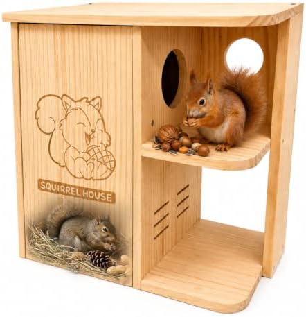 Large Squirrel Nesting Box Outdoor – Solid Pine Wood Squirrel House
