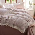 LifeTB Girls Floral Duvet Cover Set Twin XL, Vintage Flower Duvet Cover with Romantic Ruffle Lace, Double-Layer Cotton Gauze Comforter Cover with Zippper Closure, Princess Lace Bedding Set