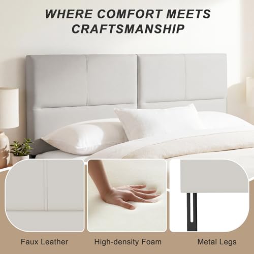 HAOBO Home Upholstered King Headboard Only, Faux Leather Panel Beige Gray