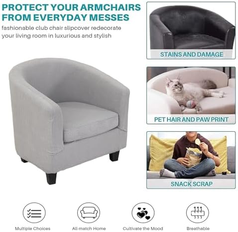 NILUOH Stretch Club Chair Slipcover 2-Piece Set for Barrel & Tub Chairs, Soft Armchair Cover - Removable Washable Furniture Protector, Living Room Armchair Cover,Light Grey
