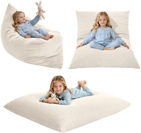 3-in-1 Kids Bean Bag Chair, Convertible Floor Cushion