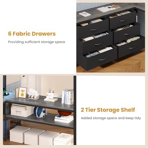 ADORNEVE Loft Bed Full Size with U-Shaped Desk, 6 Storage Drawers, Grey
