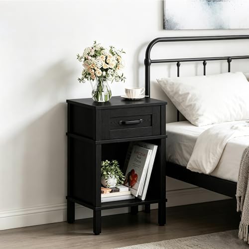 Black Nightstand with Drawers,Small Night Stand,Black Bedside Table