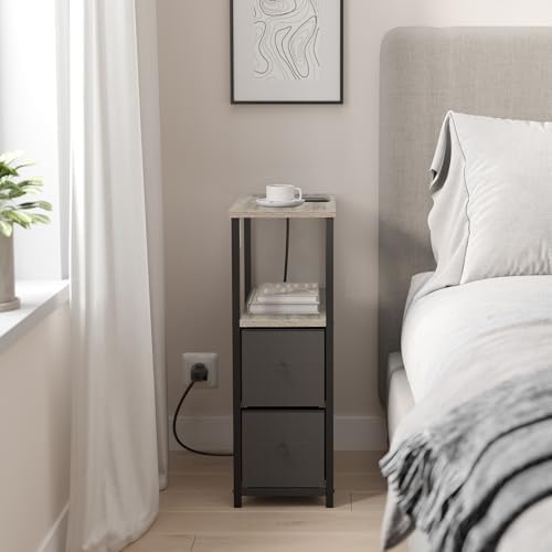 TUTOTAK Narrow LED End Table with Charging Station, Skinny Side Table