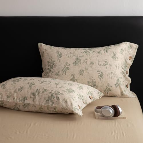 HighBuy French Linen Duvet Cover Queen Size,Soft Cotton Soft Pink Floral Chic Cottagecore Bedding Set Breathable,Textured Comforter Cover Set Farmhouse,1 Duvet Cover 2 Pillowcases
