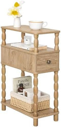 MaxSmeo Narrow End Table, Small Side Table Living Room with Drawer, Narrow Bedside Table Nightstand with Storage for Small Spaces, Bedroom (Rustic Walnut)