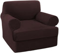 Turquoize T Cushion Chair Slipcover Armchair Slipcover for Living Room Stretch Sofa Couch Cover Soft Armchair Cover Washable Furniture Covers with Individual T Cushion Seat Covers (Chair, Brown)