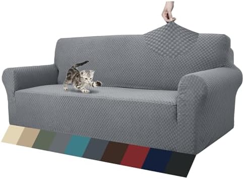 ZNSAYOTX 1 Piece Jacquard Couch Covers for 3 Cushion Couch Living Room High Stretch Sofa Cover Pets Dogs Friendly Anti Slip Thickened Slipcovers Furniture Protector (Sofa, Light Grey)