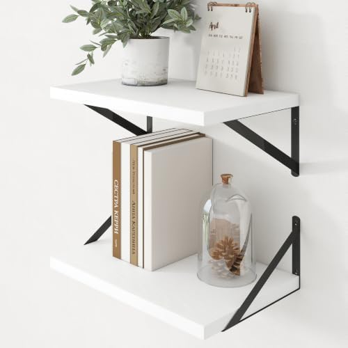 Axeman Deep Floating Shelves, 18'' x 12'' White Wall Shelves Set of 2